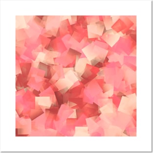 Abstract Peach and Coral Colored Squares Pattern Posters and Art